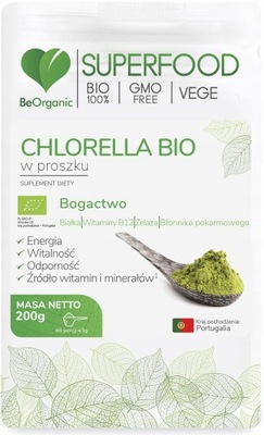 CHLORELLA Bio ORGANICZNA w proszku 200g BeOrganic