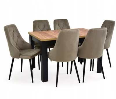 Rozkładany stół 80x140/180 cm + 6 tapicerowanych fotelowych krzeseł KOLORY