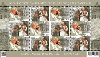 5055 arkusz 100 rocznica urodzin Jana Pawła II