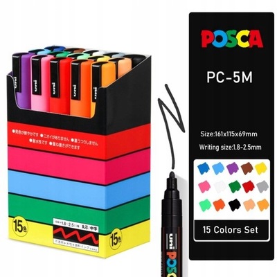 PC-5M 15 KOLORÓW 1 КОМПЛЕКТ UNI POSCA КОМПЛЕКТ PISAKÓW