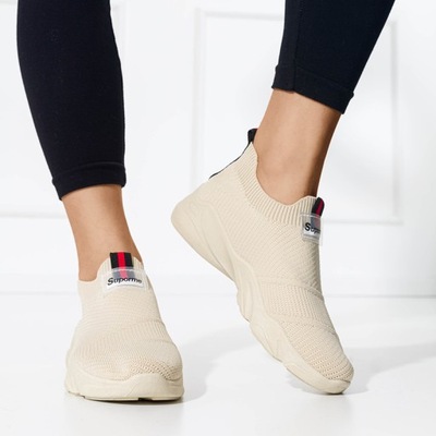 BEŻOWE SPORTOWE DAMSKIE BUTY SLIP ON 38