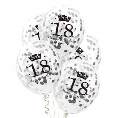 Balony z konfetti srebrne Balony na 18 Urodziny - 5szt