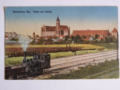 Malbork k/ Gdańska zamek pociąg lokomotywa 1915