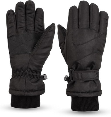 Czarne rękawiczki zimowe narciarskie ocieplane antypoślizgowe rzep S