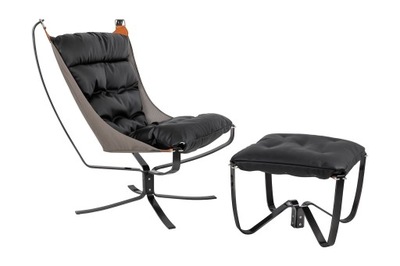 Fotel ARNI HIGH z podnóżkiem - czarny, ekoskóra, idealny do salonu