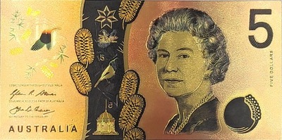 Elżbieta II Pozłacany Banknot 5 dolarów Australia