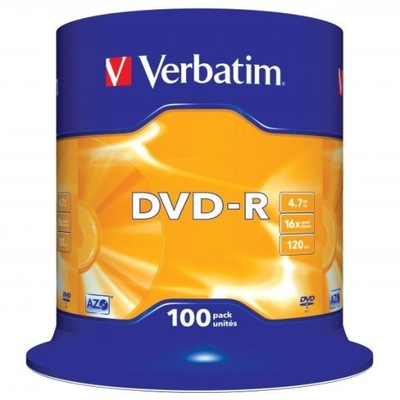 Verbatim DVD-R, Matt Silver, 43549, 4.7GB, 16x, spindle, 100-pack, bez możl