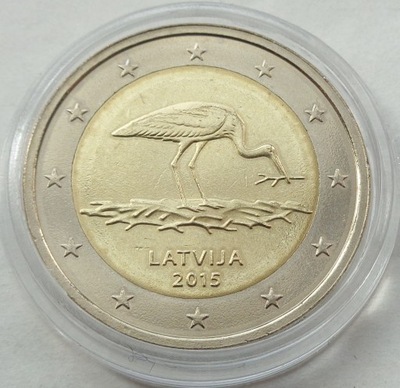 ŁOTWA - 2 EURO - 2015 - Bocian Czarny