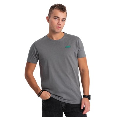 T-shirt męski bawełniany z kontrastową nitką szary V1 OM-TSCT-0151 L