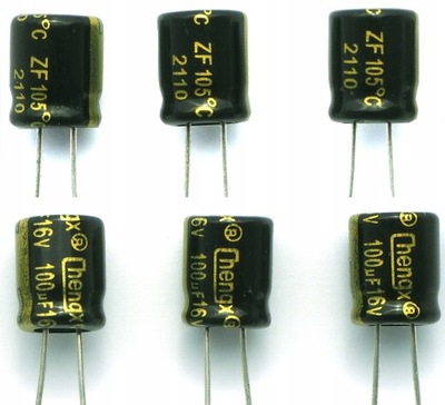 6X Kondensator elektrolityczny 16V 100uF 6.3x7
