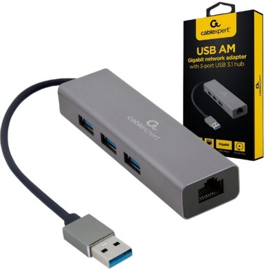 KARTA SIECIOWA GIGABIT USB Z HUB 3x USB 3.0 ETHERNET LAN GEMBIRD