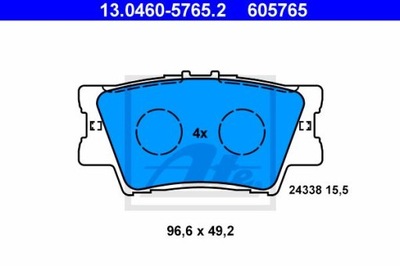 ATE 13.0460-5765.2 ZAPATAS DE FRENADO PARTE TRASERA TOYOTA CAMRY/RAV 4 3 2,0-3,5 05-  