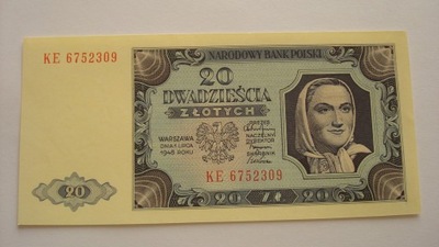 Banknot 20 złotych 1948 seria KE stan 1