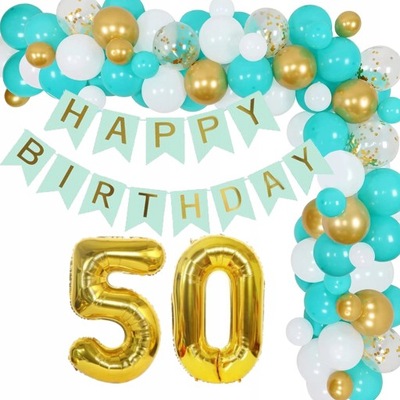 Zestaw balonów girlanda pięćdziesiątka 50 urodziny balony złote konfetti