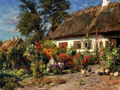 Peter Monsted - Ogród z kurczętami - 60x40