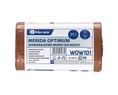 Merida WOW101 Jednorazowe worki na śmieci OPTIMUM, 50 x 60 cm, poj 35 l, ro