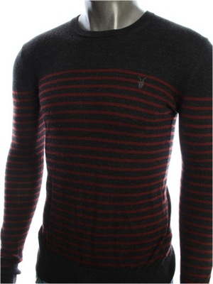 ALLSAINTS Sweter sweterek męski logowany w paski 100% merino wool wełna r S