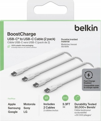 Kabel USB Belkin USB-C - USB-C 1 m Biały (CAB003BT1MWH2PK)