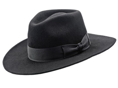 KAPELUSZ FILCOWY Z OWCZEJ WEŁNY CZARNY FEDORA 57CM