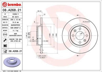 BREMBO 08.A268.21 DISKU STABDŽIŲ 