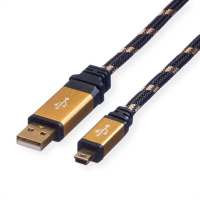 Kabel przewód USB 2.0 A 5-Pin Mini M/M złoty 1,8m