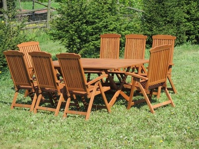 Meble ogrodowe drewniane stół 100x200cm 8 krzeseł