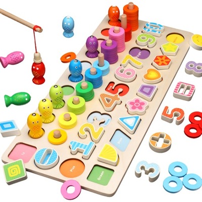 MONTESSORI EDUKACYJNA TABLICA SORTER RYBKI CYFRY ŁOWIENIE RYBEK MYŚLENIE