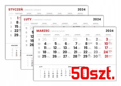 KALENDARZ Kalendarium kalendaria jednodzielne 50szt - 2024 -SUPER JAKOŚĆ