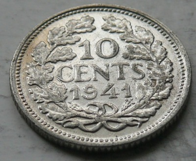 Holandia - 10 cents centów - 1941 WILHELMINA - Ag