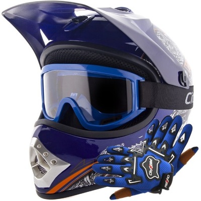 HELMET CROSS DZIECIECY ENDURO QUAD S+REKAWICE+GOGLE  