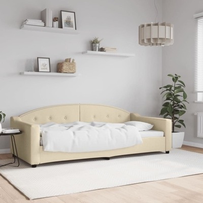 Sofa z funkcją spania, kremowe, 90x200 cm, obita tkaniną