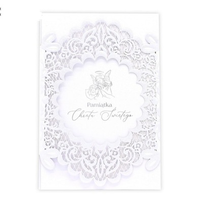 PAMIĄTKA CHRZTU ŚWIĘTEGO BIAŁA KORONKA ANIOŁEK SAKRAMENT