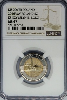 5 zł 2016 Księżny Młyn w Łodzi - NGC MS67