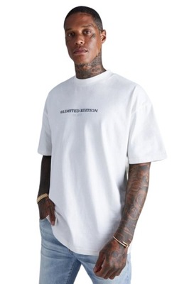 BoohooMan męski biały t-shirt oversize z napisem defekt L