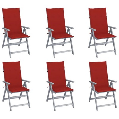Rozkładane krzesła ogrodowe z poduszkami, 6 szt.