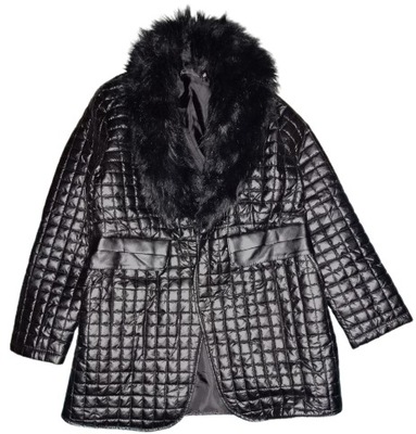 Fashion modny czarny płaszczyk z futerkiem pikowany Nowy r.L