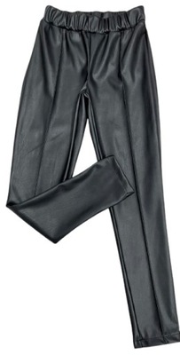 Skórzane spodnie na gumce legginsy czarne r.128