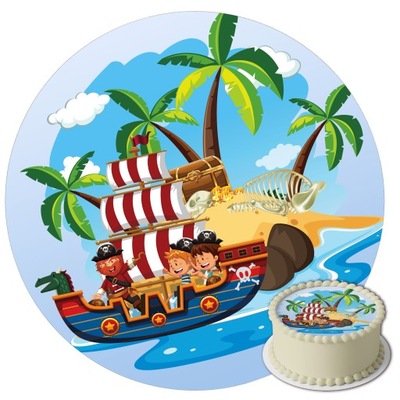 OPŁATEK NA TORT PIRAT PIRACI 20 CM -J&M DECO- Z TWOIM NAPISEM