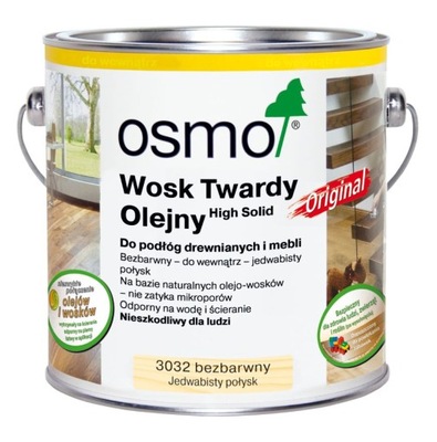 OSMO WOSK TWARDY OLEJNY 3L BEZBARWNY JEDWABISTY POŁYSK 3032