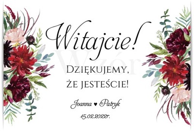 Tablica Powitalna A3 ślub wesele Bordowa