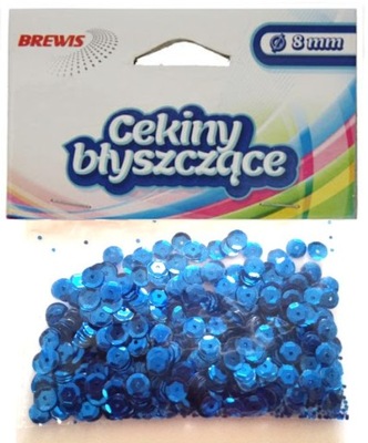 CEKINY BŁYSZCZĄCE 8MM 10G NIEBIESKIE BREWIS