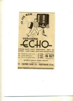 Reklama prasowa z lat 30 uw -RADIA "ECHO"