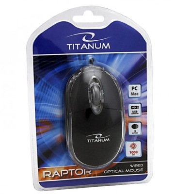 CZARNA MYSZ TITANUM RAPTOR BLACK USB SCROLL TM102K