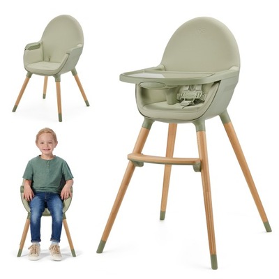 Drewniane Krzesełko do karmienia Fotelik 2w1 FINI 2 Kinderkraft Zielony