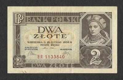 Banknot 2 złote 1936, seria BR St.3+