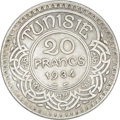8.fu.TUNEZJA, 20 FRANKÓW 1934