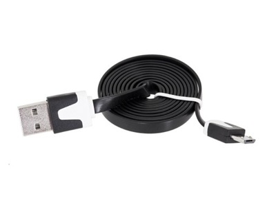 KK21D KABEL MICRO USB 1M PŁASKI 1M USB 2.0 FLAT BW