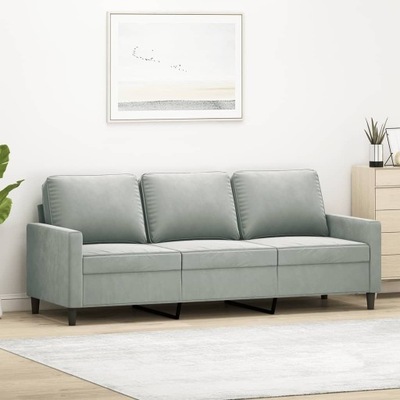 SOFA 3-OSOBOWA JASNOSZARA 180CM TAPICEROWANA AKSAMITEM