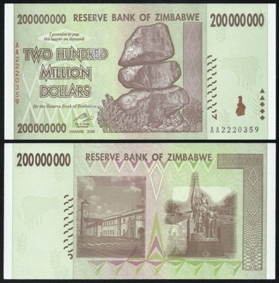 $ Zimbabwe 200000000 DOLLARS P-81 UNC 2008