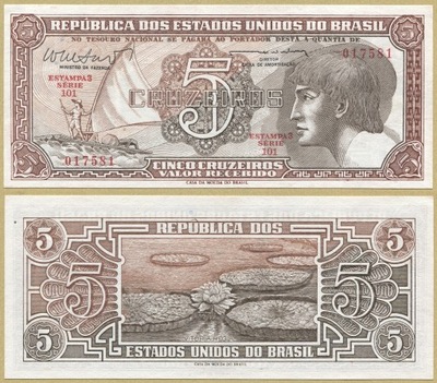 BRAZYLIA 5 CRUZEIROS nd/ 1962-1963 101 P166b UNC